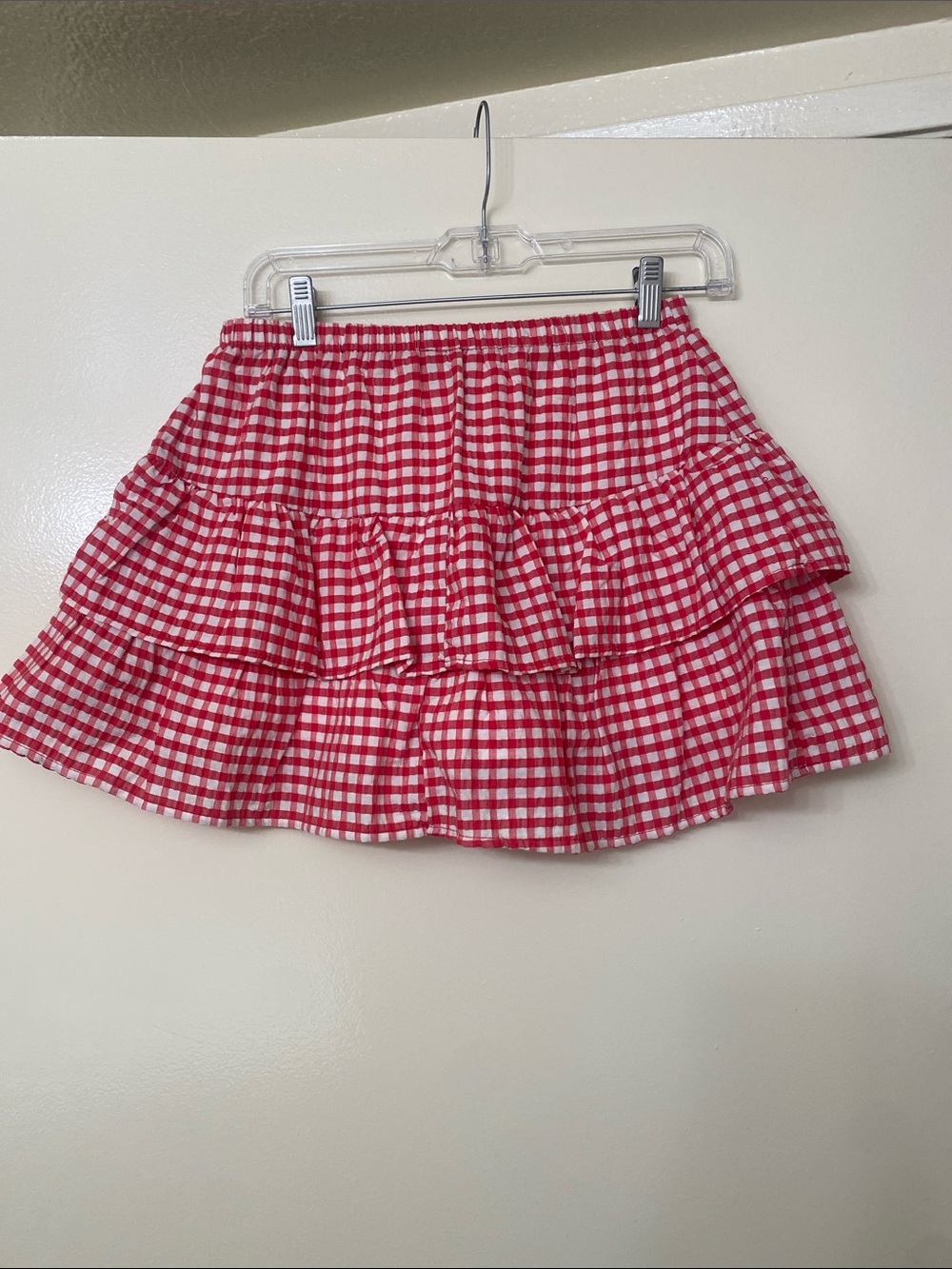 Red Gingham Print Tiered Mini Skort - Picture 3 of 5
